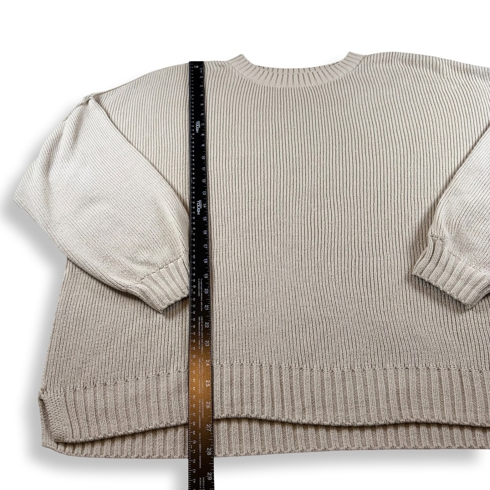 Hollister Womens Tan Ribbed Knit Crewneck Sweater Oversized Beige Large 350S2966 - Picture 2 of 7